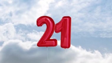 Gökyüzü arka planı olan yirmi bir numaralı balonun dijital animasyonu