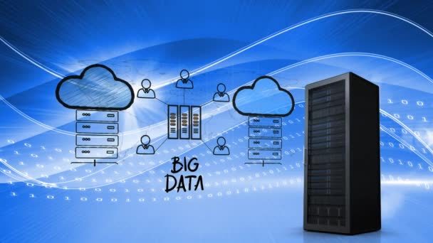 Digital Animation Server Tower Illustration Cloud Storage Network Background Blue — Stock Video