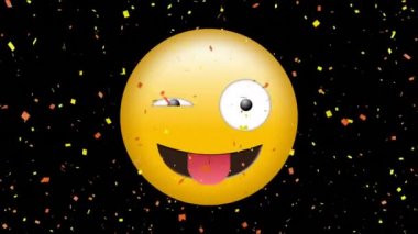Dijital konfeti ile siyah bir arka plan üzerinde emoji dışarı yapışmasını bir maşa dijital animasyon