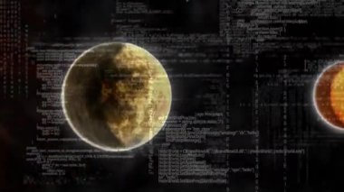 Ön planda çalışan arayüz kodları ile güneş sistemindeki gezegenlerin dijital animasyonu