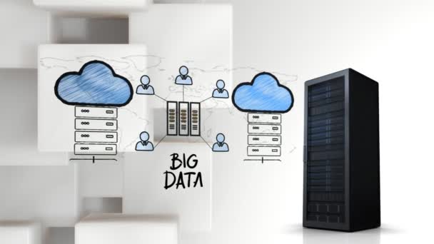 Digital Animation Illustration Cloud Storage Server Tower — Stock Video