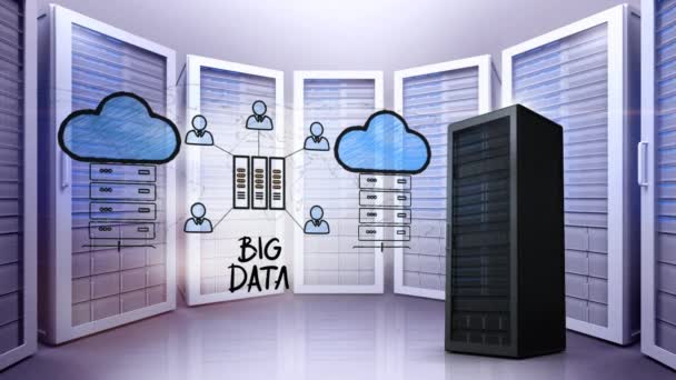 Digital Composite Server Towers Cloud Storage — Stock Video