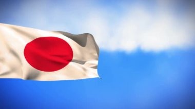 Bir Japon bayrağının gökyüzü arka planına doğru sallayarak dijital animasyonu