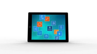 Ekranında simgeler olan bir tabletin dijital animasyonu