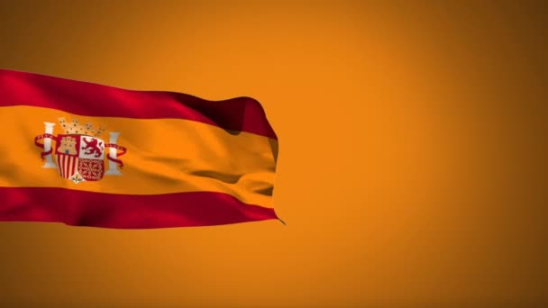 Animación Digital Una Bandera Española Ondeando Sobre Fondo Amarillo — Vídeo de stock