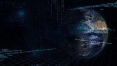 Bir kürenin dijital bileşimi ve program kodlarıyla dolu bir ön plan