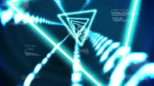 Digitální Animace Pohybu Přes Trojúhelníkový Tunel Jasými Světly — Stock video