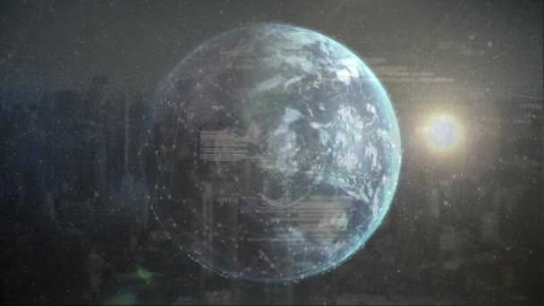 Digitale Animatie Van Roterende Globe Bewegende Constellaties Gebouwen Zon Kunnen — Stockvideo