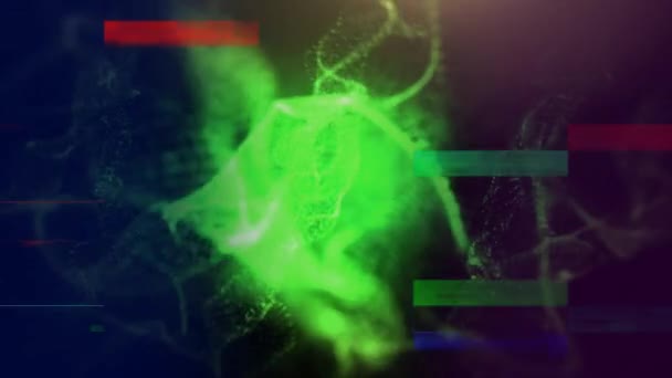 Digitální Animace Zelených Neuronů Šum Obrazových Bodech Barevném Pozadí — Stock video