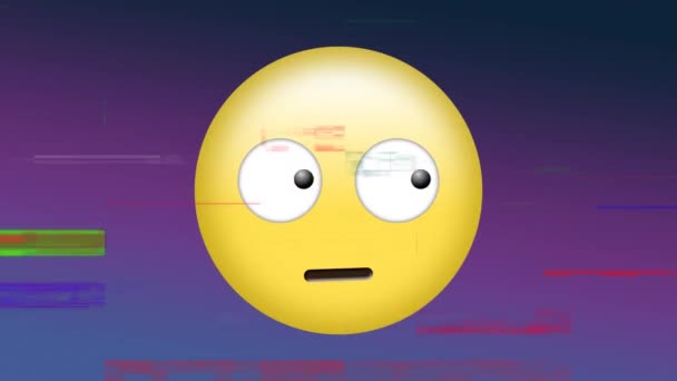 Animação Digital Rosto Com Olhos Rolantes Emoji Ruído Pixel Fundo — Vídeo de Stock