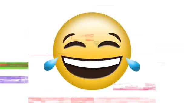 Ψηφιακή Κίνηση Του Γελώντας Face Emoji Λευκό Φόντο Θόρυβο Πίξελ — Αρχείο Βίντεο