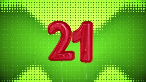 Digital Animation Number Twenty One Birthday Balloons Green Sequenced Background — Stock Video