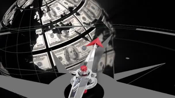 Digital Animation Globe Made Money Compass — Stock Video