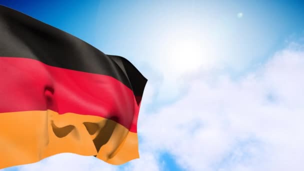 Cyfrowa Animacja Niemieckiej Flagi Machając Tle Błękitnego Nieba — Wideo stockowe