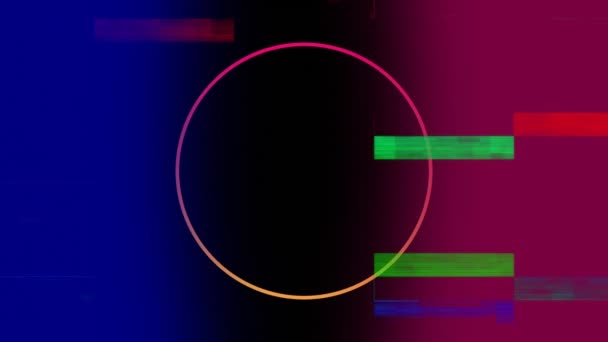 Animation numérique d'un anneau fin sur fond rouge, noir et bleu dégradé avec bruit de pixel 