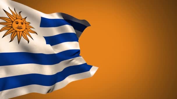 Digitale Animatie Van Een Uruguay Vlag Zwaaiende Tegen Een Gele — Stockvideo