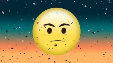 Dijital konfeti ile kızgın bir yüz emoji dijital animasyon