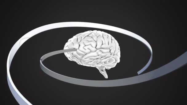 Цифрова Анімація Мозку Стрічками Рухаються Навколо Сірого Фону — стокове відео