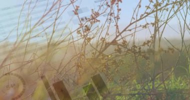 İletim kuleleri 4k ile bir alanın arka planı üzerinde hareketli grafikler ve istatistiklerdijital animasyon