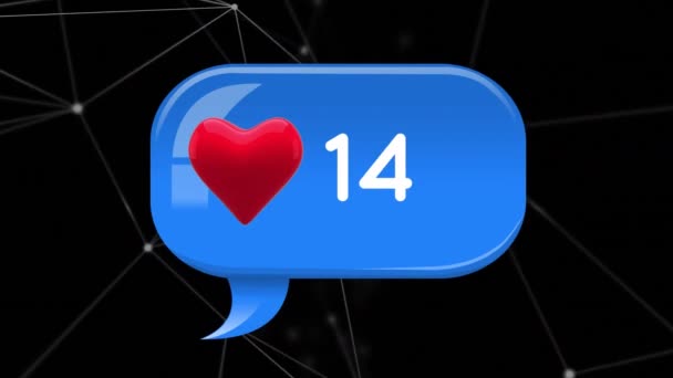 Kalp Simgesi Artan Sayılarile Mavi Bir Mesaj Balonu Dijital Olarak — Stok video