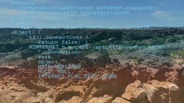 Composito Digitale Campo Roccioso Con Codici Programmazione — Video Stock