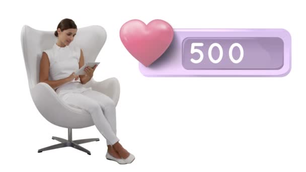 Digital Composite Hispanic Woman White Using Tablet While Sitting White — Stock Video