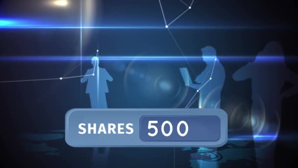 Digital Generierte Animation Des Share Buttons Mit Zunehmender Anzahl Und — Stockvideo