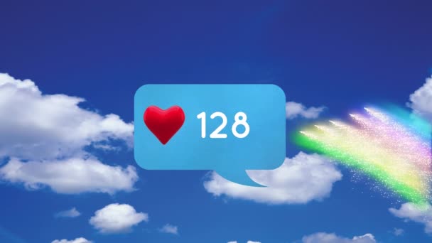 Digitally Generated Animation Message Bubble Icon Heart Increasing Numbers While — Stock Video