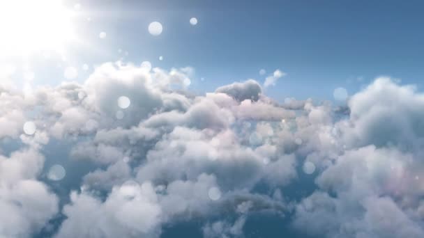 太陽と共に雲の上を背景に移動する白いボケのデジタル生成アニメーション — ストック動画