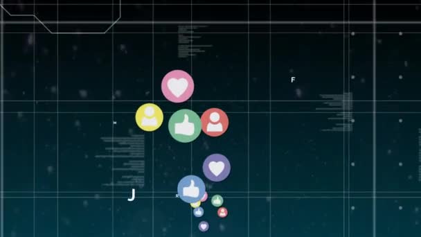 Digitally Generated Animation Social Media Icons Moving Upwards While Background — Stock Video