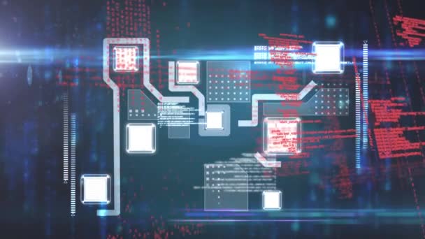 在程序代码在前台移动时 以数字方式生成的发光未来电路动画 — 图库视频影像