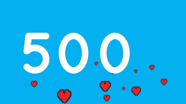 Цифрова Анімація Збільшення Кількості Значків Серця Рухаються Вгору Екрану Синьому — стокове відео