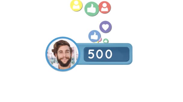 Animación Generada Digitalmente Iconos Redes Sociales Subiendo Icono Perfil Hombre — Vídeos de Stock