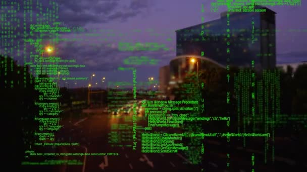 Cyfrowa Animacja Kodów Programów Poruszających Się Ekranie Podczas Gdy Tło — Wideo stockowe