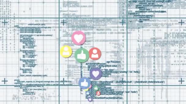 Animación Generada Digitalmente Códigos Programa Iconos Redes Sociales Que Mueven — Vídeos de Stock
