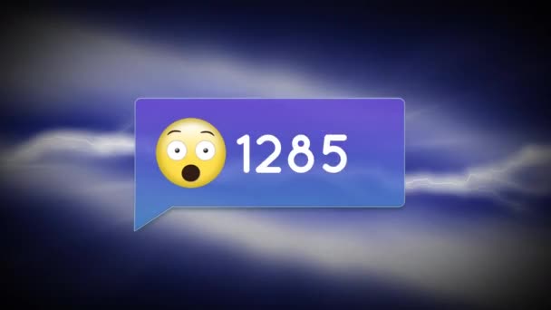Animação Digital Emoji Surpreso Ícone Bolha Mensagem Com Números Crescentes — Vídeo de Stock