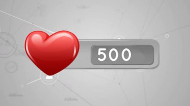 Artan sayılarve çizgilerle bağlı profil simgesinin arka planı ile bir kalp simgesinin dijital olarak oluşturulmuş animasyonu