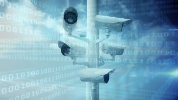 Animation Générée Numériquement Caméras Surveillance Codes Binaires Déplaçant Dans Écran — Video