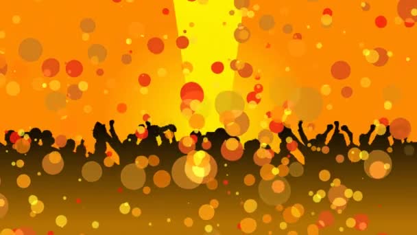 Digitally Generated Animation Crowd Cheering While Bokeh Lights Move Screen — Stock Video