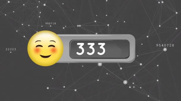 Animazione Digitale Emoji Arrossente Con Numeri Crescenti Sfondo Linee Asimmetriche — Video Stock