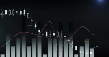 Koyu arka plan 4k ile ekranda hareket eden farklı grafiklerin dijital animasyonu