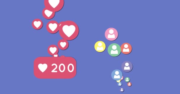 Цифровая Анимация Икон Социальных Сетей Движущихся Вверх Экрану Иконки Сердца — стоковое видео
