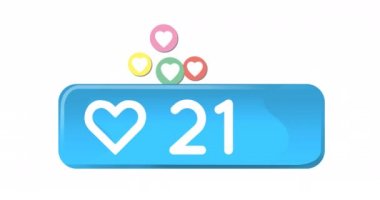 Artan sayılar 4k ile kalp simgesi ile ekranda hareket eden sosyal medya simgelerinin dijital animasyon