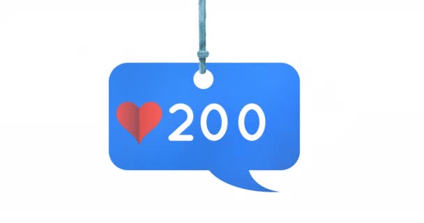 Digital Animation Heart Message Bubble Icon Hanging String Increasing Numbers — Stock Video