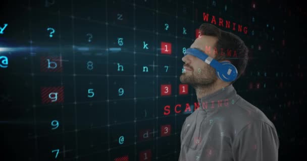 Compuesto Digital Hombre Caucásico Con Gafas Virtuales Mientras Que Fondo — Vídeos de Stock