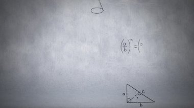 Gri ekranda hareket eden matematiksel denklemlerin dijital olarak oluşturulmuş animasyonu
