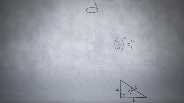 Цифрова Згенерована Анімація Математичних Рівнянь Рухаються Сірому Екрані — стокове відео