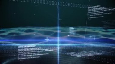 İkili kodlar ve program kodları ekranda hareket ederken fitness manzara dijital animasyon