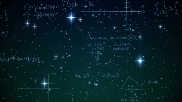 Цифрова Згенерована Анімація Математичних Рівнянь Тло Галактики Зірками — стокове відео