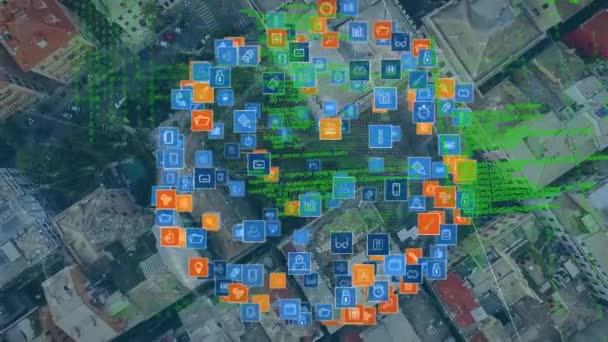 Animation Numérique Icônes Applications Numériques Disposées Dans Une Sphère Avec — Video